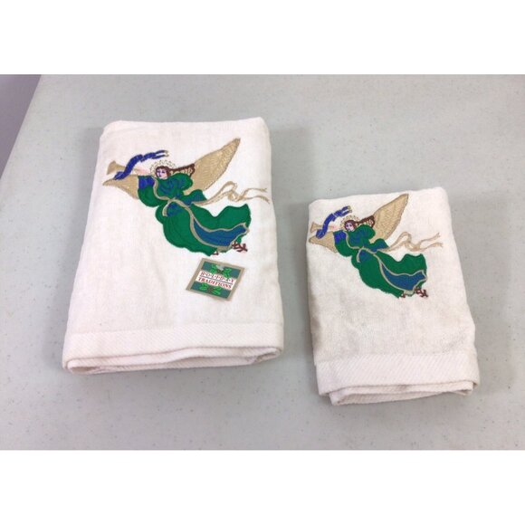 Vintage Christmas Angel Bath And Hand Towel Set New - Picture 1 of 6